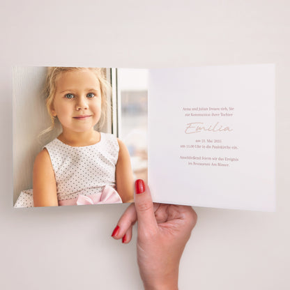 Einladungskarte Kommunion Doppelflügelfenster Goldene Rosen Segnung foto N° 2