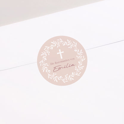 Sticker Kommunion Rund Goldene Rosen Segnung foto N° 1