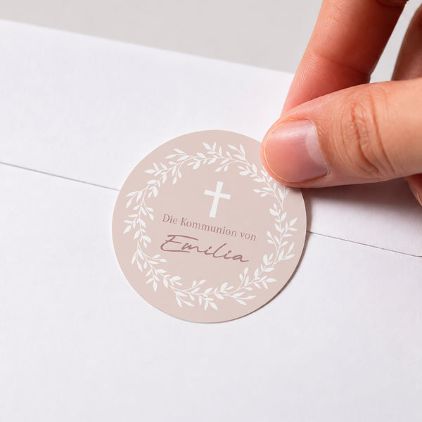 Sticker Kommunion Rund Goldene Rosen Segnung foto