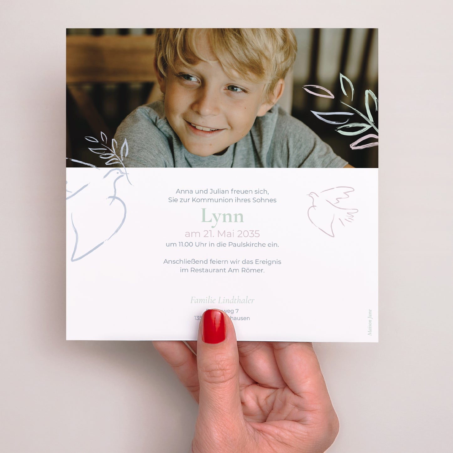 Einladungskarte Kommunion Einfaches Quadrat Das himmlische Versprechen foto N° 3