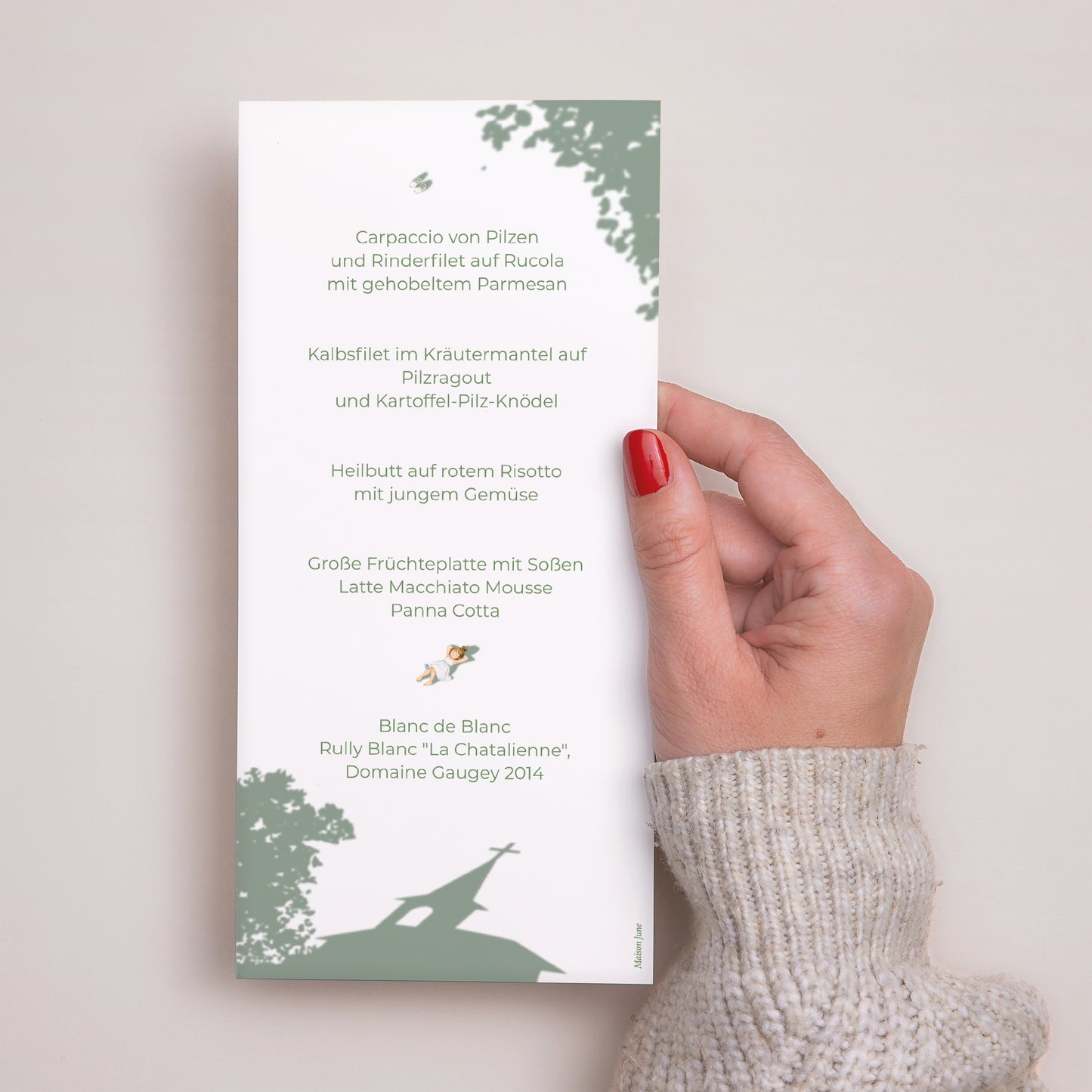 Menükarte Kommunion Panoramatisches Porträt Eine Kommunion im Gras foto N° 3