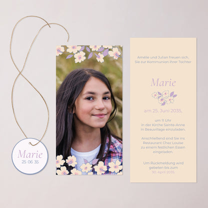 Einladungskarte Kommunion Tasche, 2 Karten, runden Etikett Licht & Zärtlichkeit foto N° 3