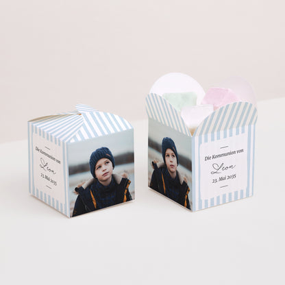 Geschenkbox Kommunion Schmetterlingsöffnung Zwischen den blauen Linien foto N° 2