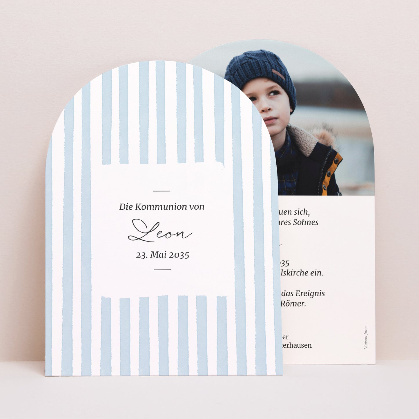 Einladungskarte Kommunion Kleine Arche Zwischen den blauen Linien foto N° 1