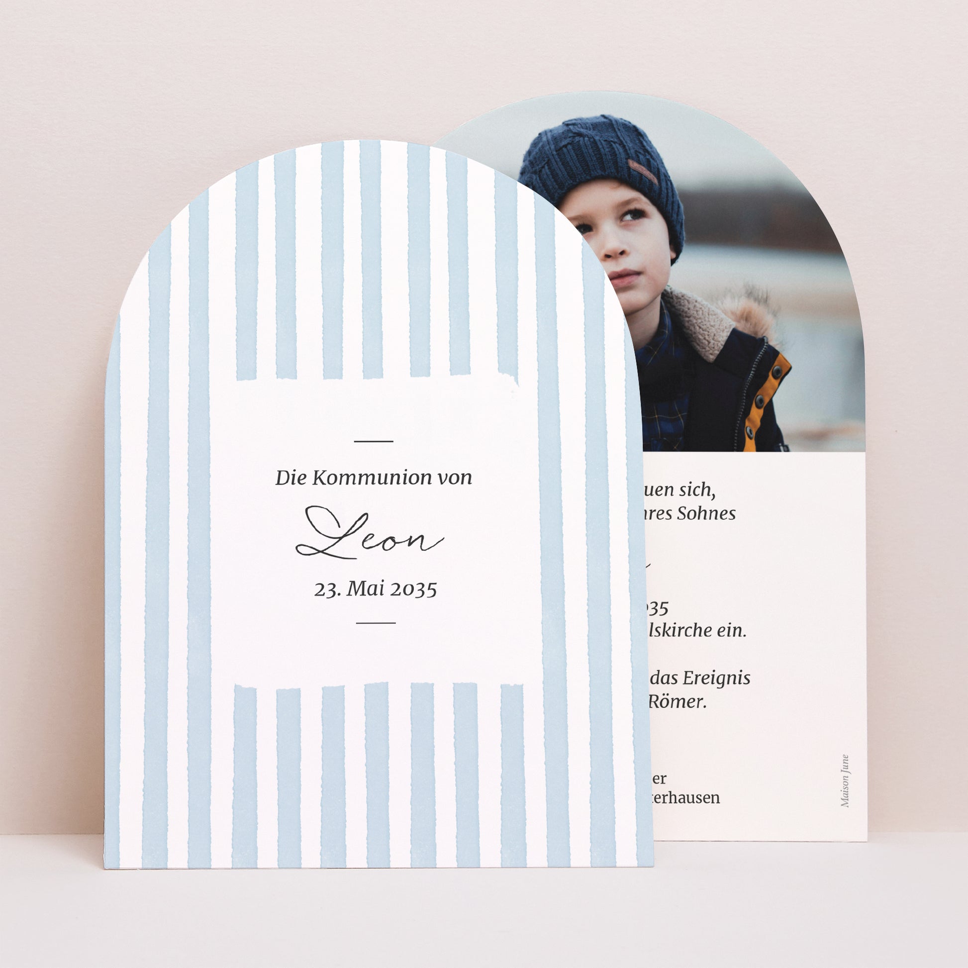 Einladungskarte Kommunion Kleine Arche Zwischen den blauen Linien foto N° 1