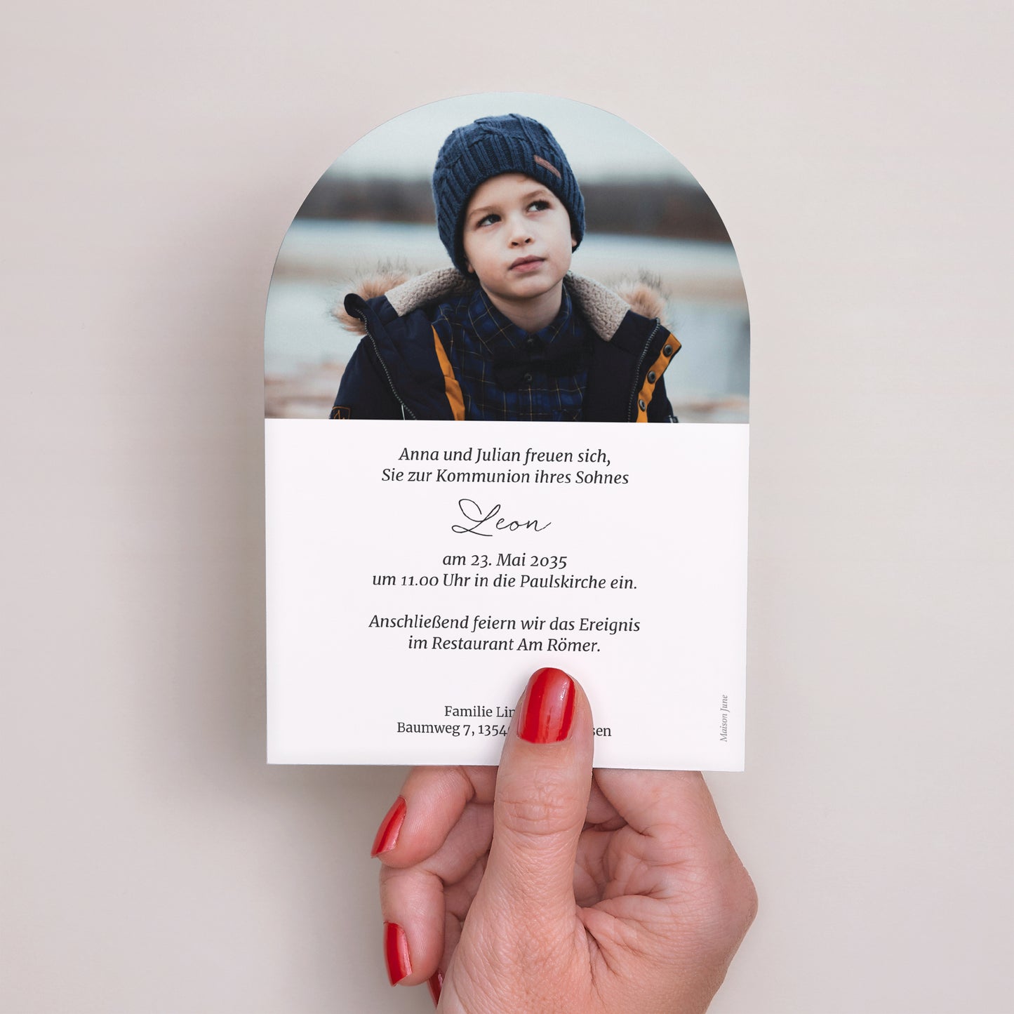 Einladungskarte Kommunion Kleine Arche Zwischen den blauen Linien foto N° 3