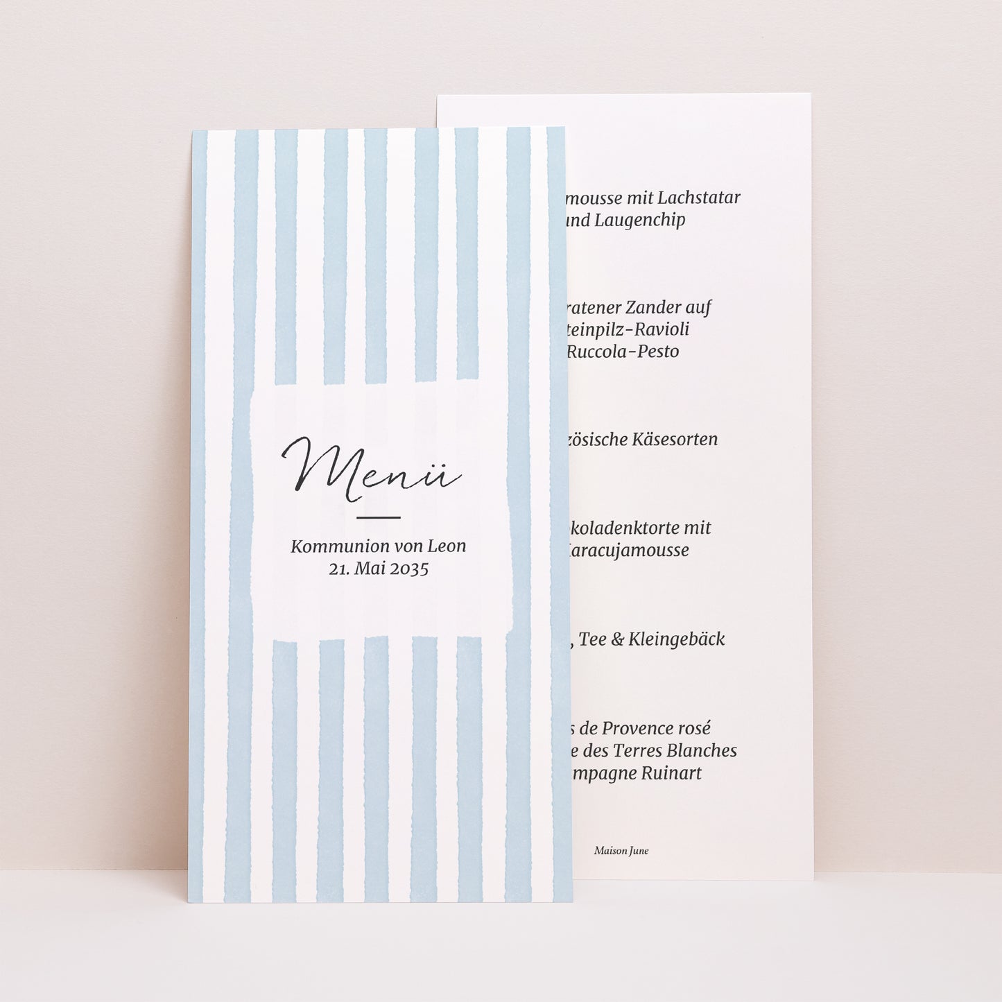 Menükarte Kommunion Panoramatisches Porträt Zwischen den blauen Linien foto N° 1