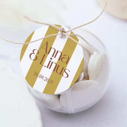 Geschenkbox Hochzeit Kugel mit runder Etikette Vereinte Linien foto N° 1