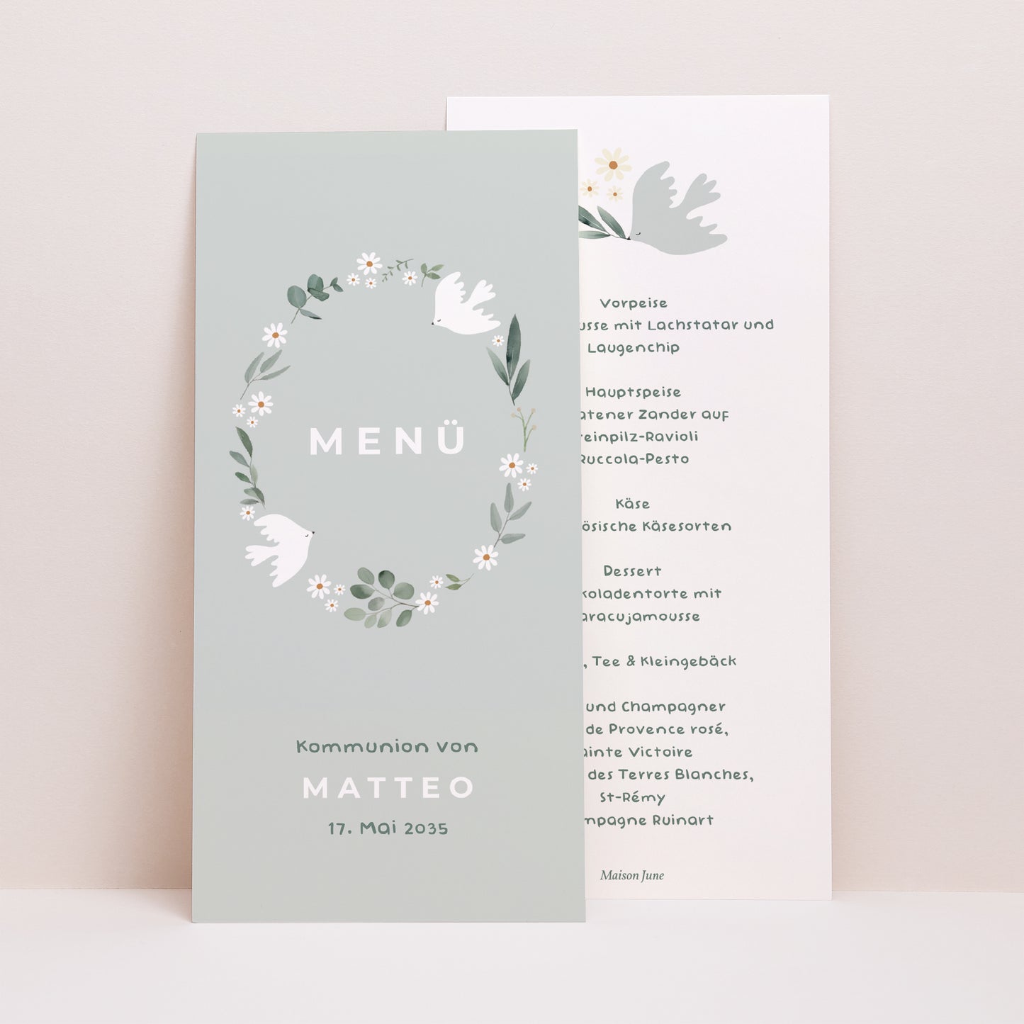 Menükarte Kommunion Panoramatisches Porträt Mit Liebe und Segen foto N° 1