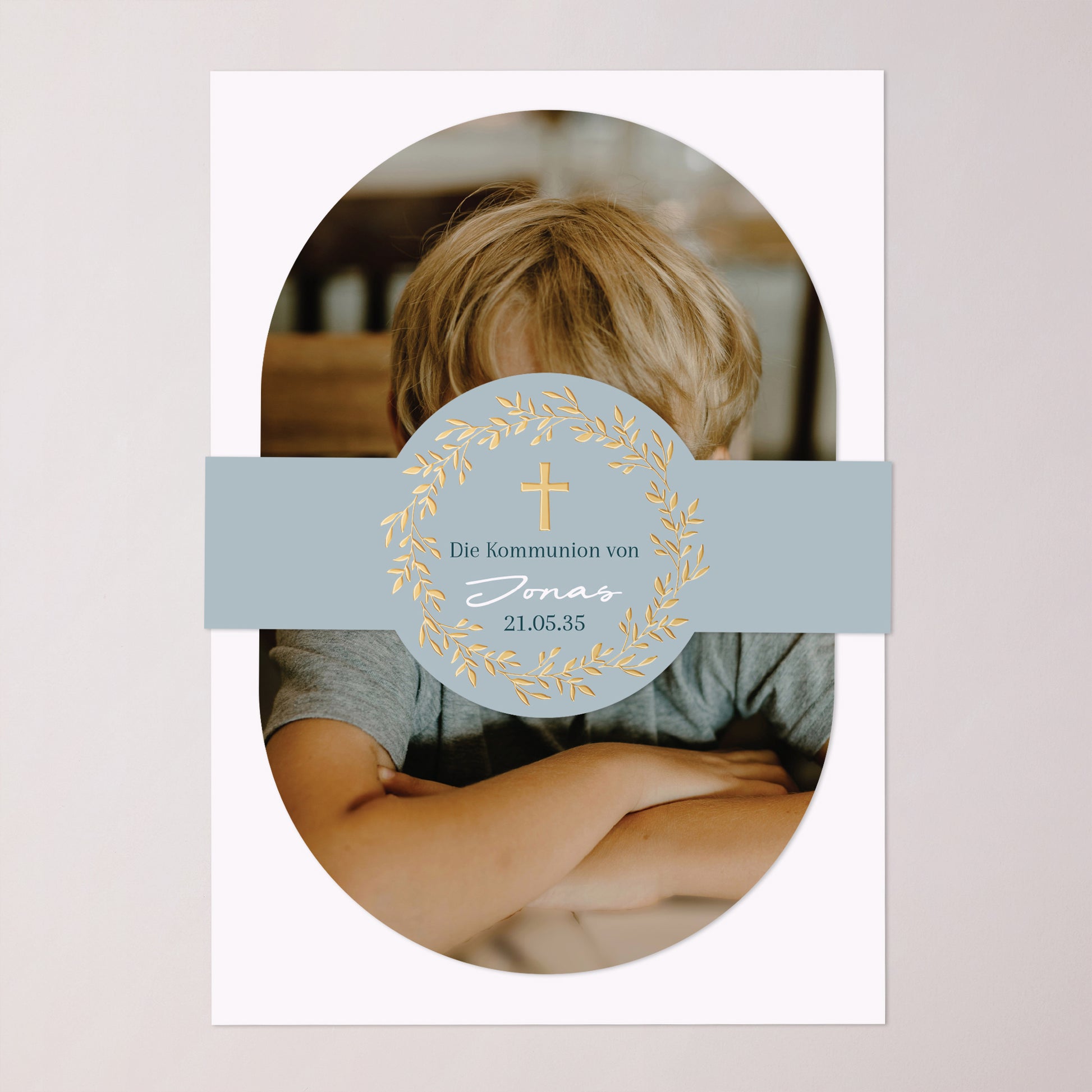 Einladungskarte Kommunion Banner, 2 Karten Goldene blaue Segnung foto N° 1
