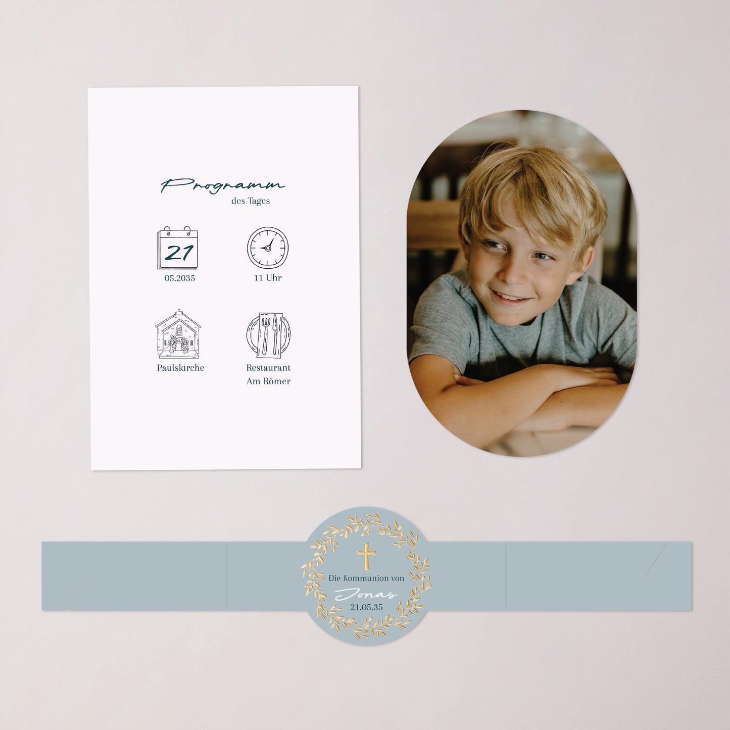 Einladungskarte Kommunion Banner, 2 Karten Goldene blaue Segnung foto N° 3