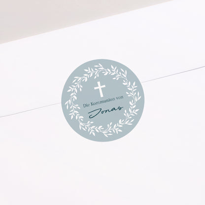 Sticker Kommunion Rund Goldene blaue Segnung foto N° 1