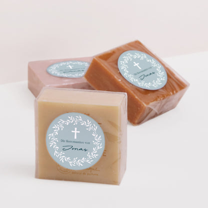 Sticker Kommunion Rund Goldene blaue Segnung foto N° 2