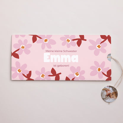 Geburtskarten Mappe 2 Karten, Etikett Pink Bloom foto N° 1