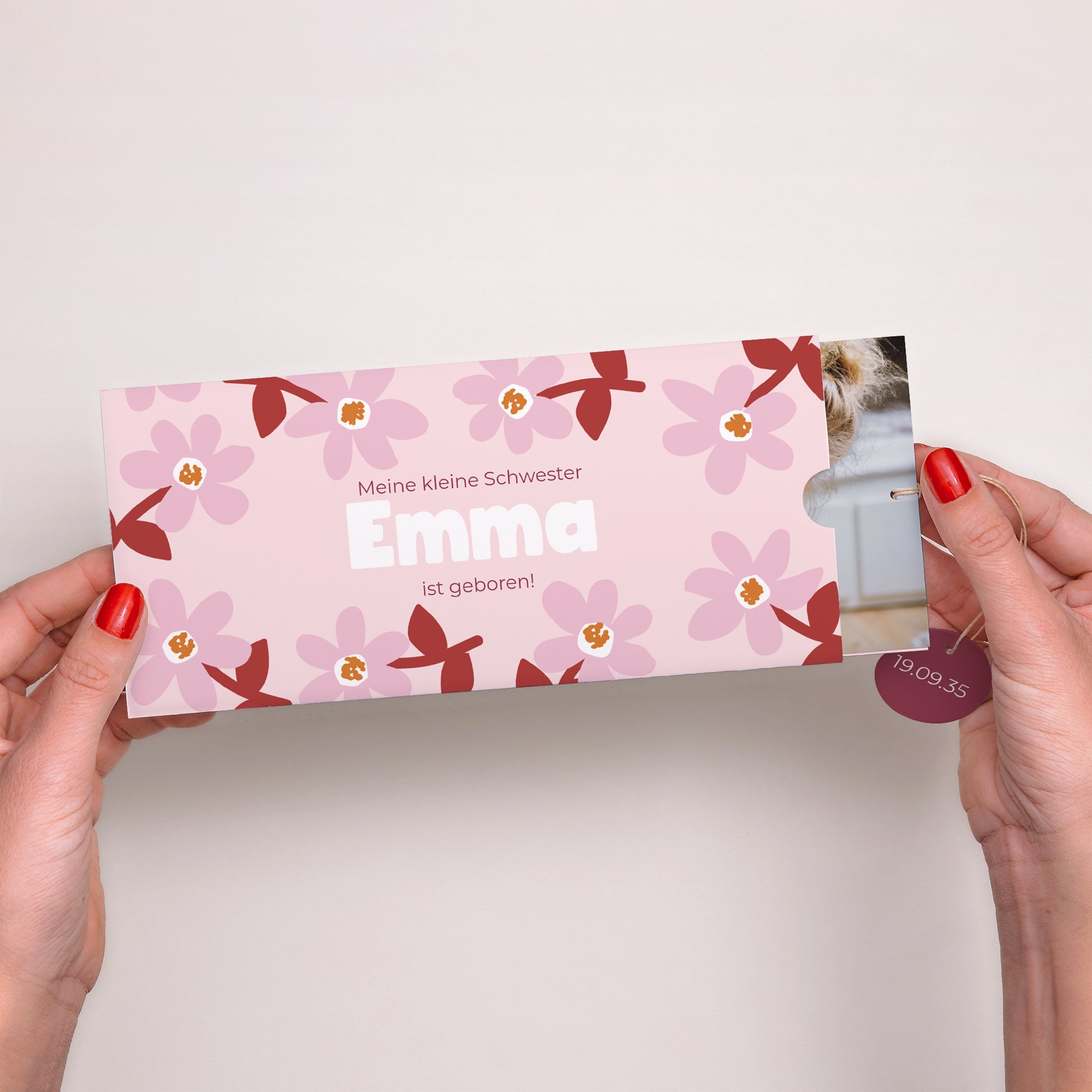 Geburtskarten Mappe 2 Karten, Etikett Pink Bloom foto N° 2
