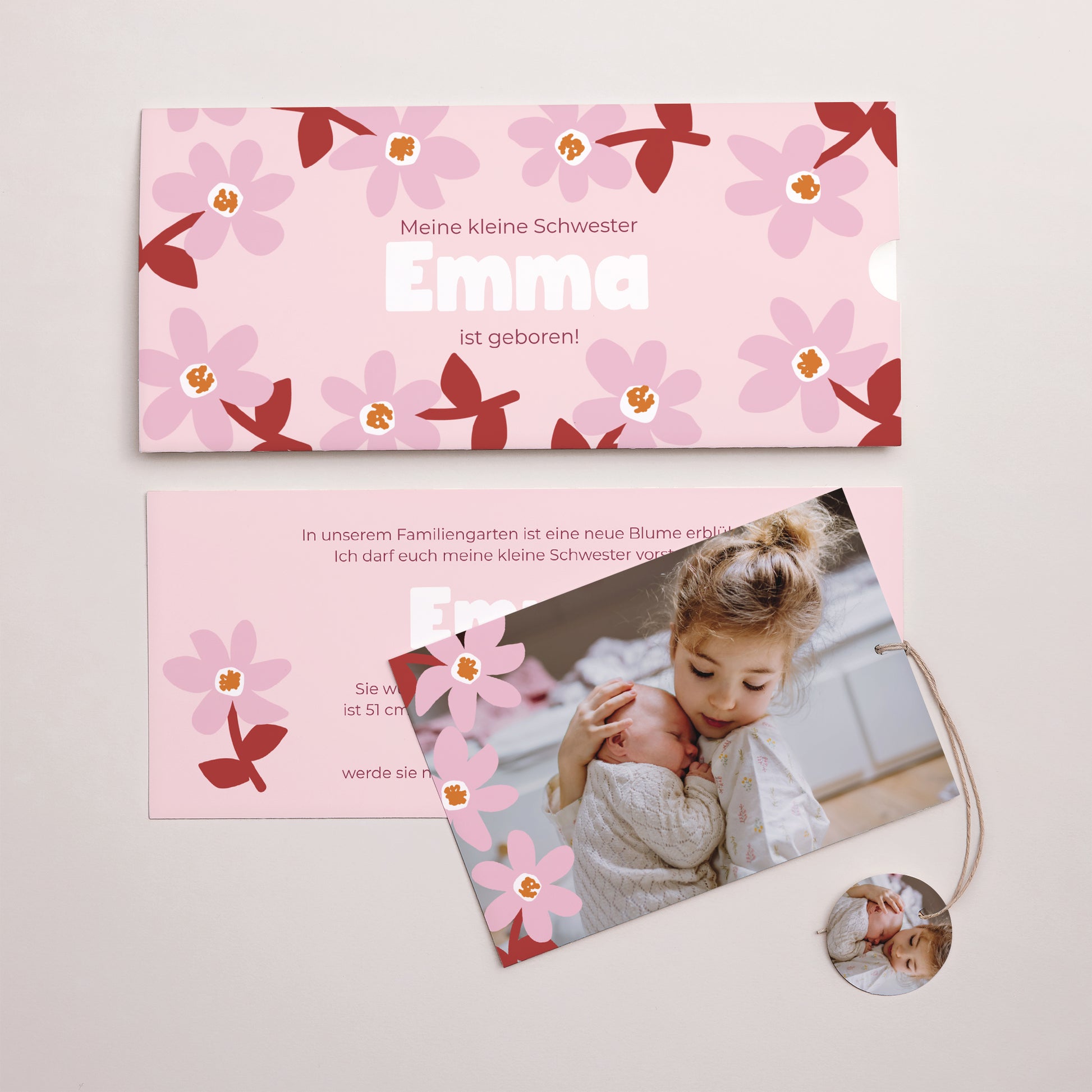 Geburtskarten Mappe 2 Karten, Etikett Pink Bloom foto N° 3
