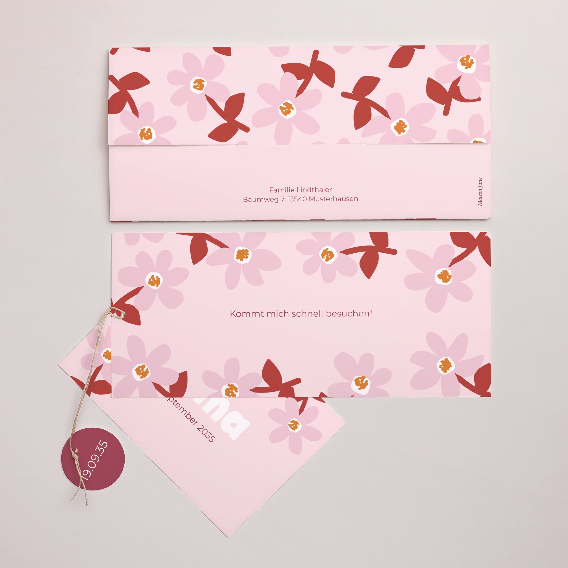 Geburtskarten Mappe 2 Karten, Etikett Pink Bloom foto N° 4