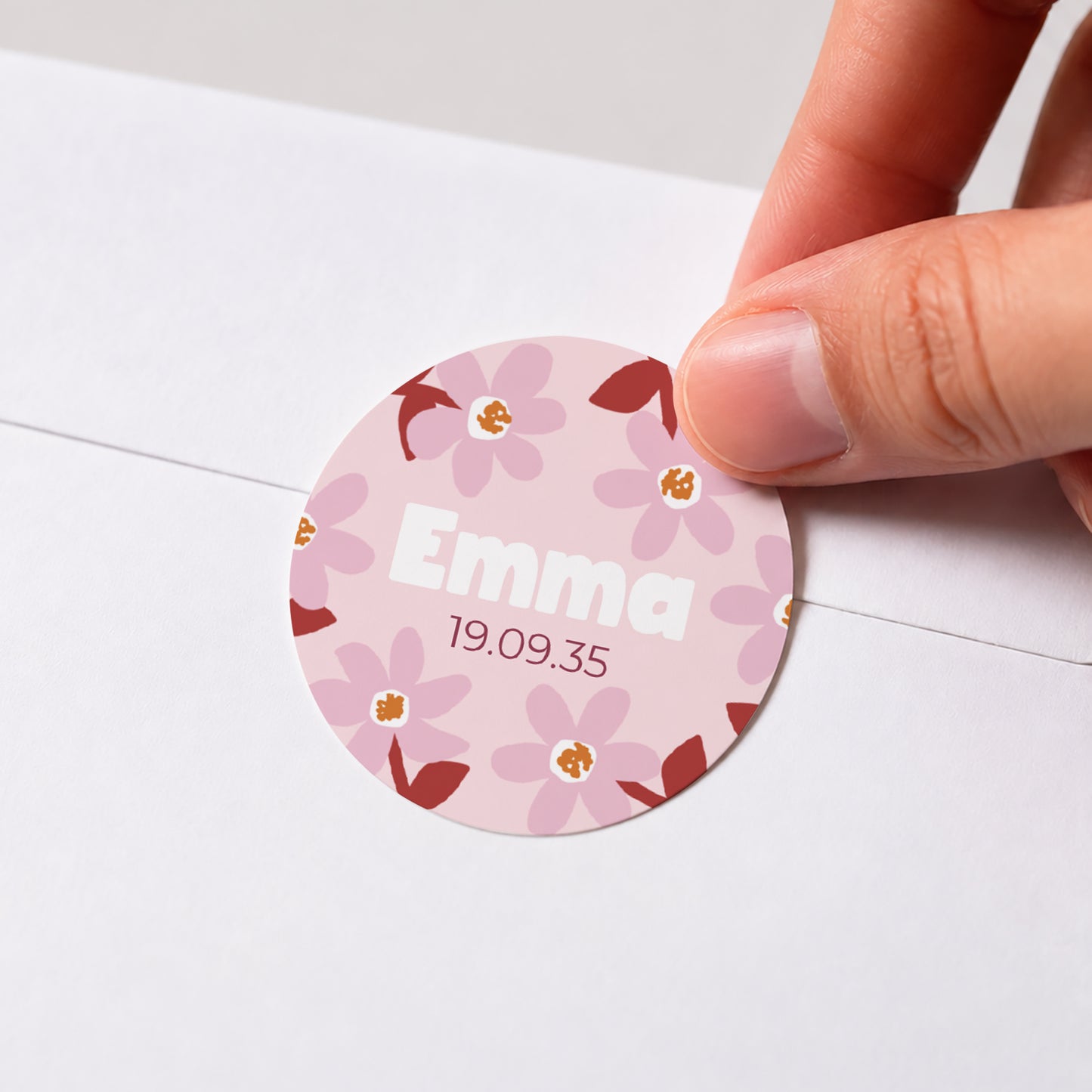 Sticker Geburt Rund Pink Bloom foto N° 1