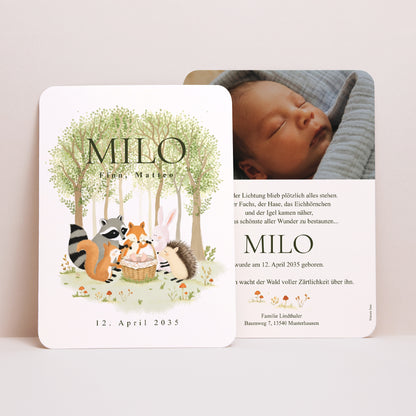 Geburtskarten Porträt, abgerundete Kanten Willkommen in der Lichtung foto N° 1