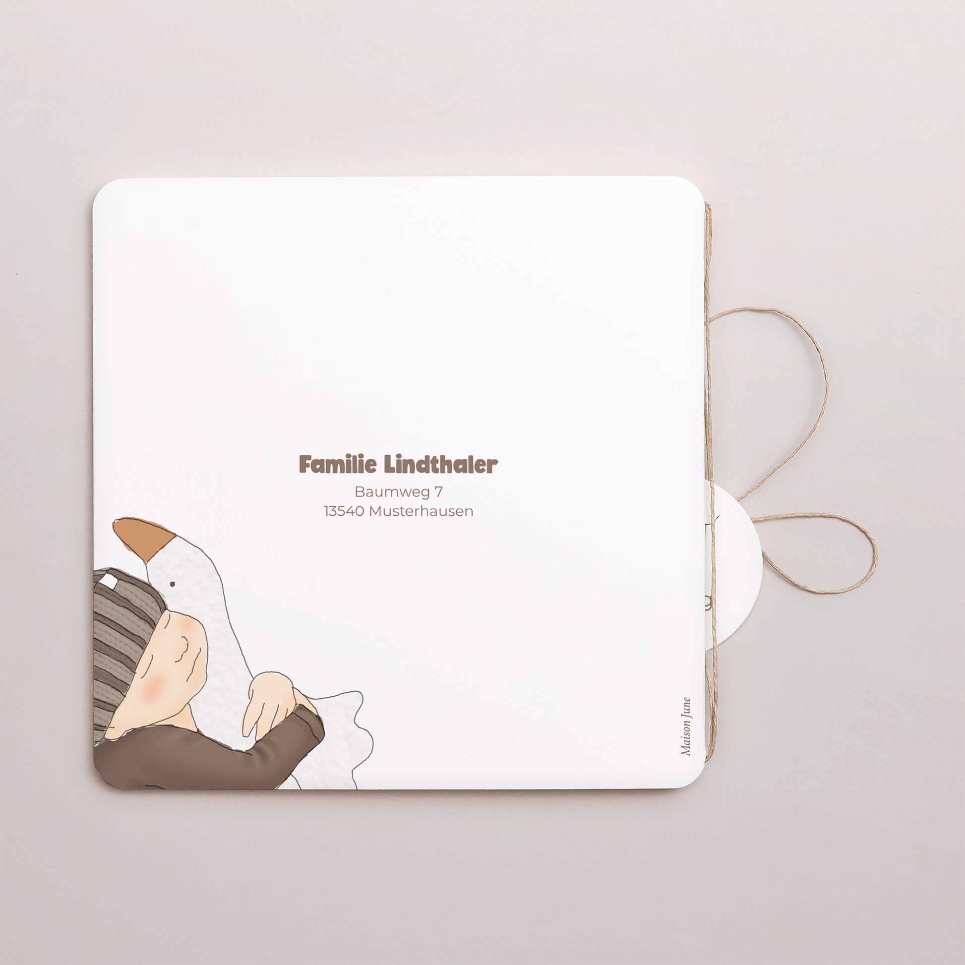 Geburtskarten Doppel-Quadrateinschlag, abgerundete Ecken, runde Etikette Feder der Sanftheit foto N° 3