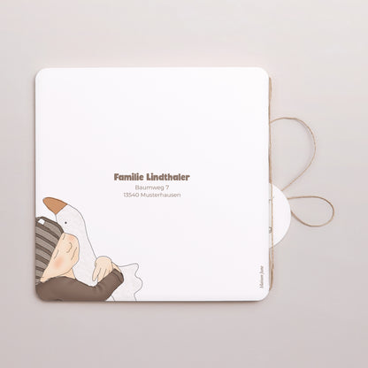 Geburtskarten Doppel-Quadrateinschlag, abgerundete Ecken, runde Etikette Feder der Sanftheit foto N° 3