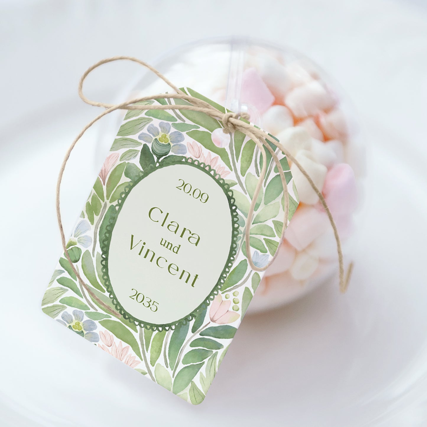 Geschenkbox Hochzeit Ball mit Wimpel-Etikett Der Garten der Versprechen foto N° 1