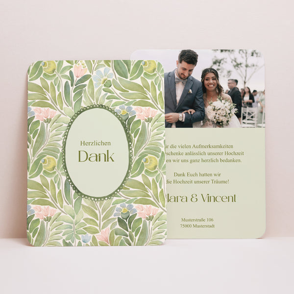 Dankeskarte Hochzeit Porträt, abgerundete Kanten Der Garten der Versprechen foto