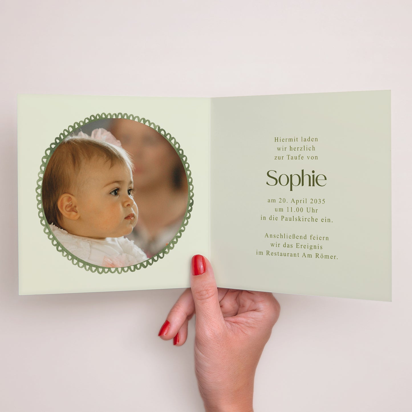 Taufeinladung Doppelflügelfenster Unter den gesegneten Blättern foto N° 2