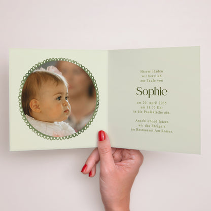 Taufeinladung Doppelflügelfenster Unter den gesegneten Blättern foto N° 2