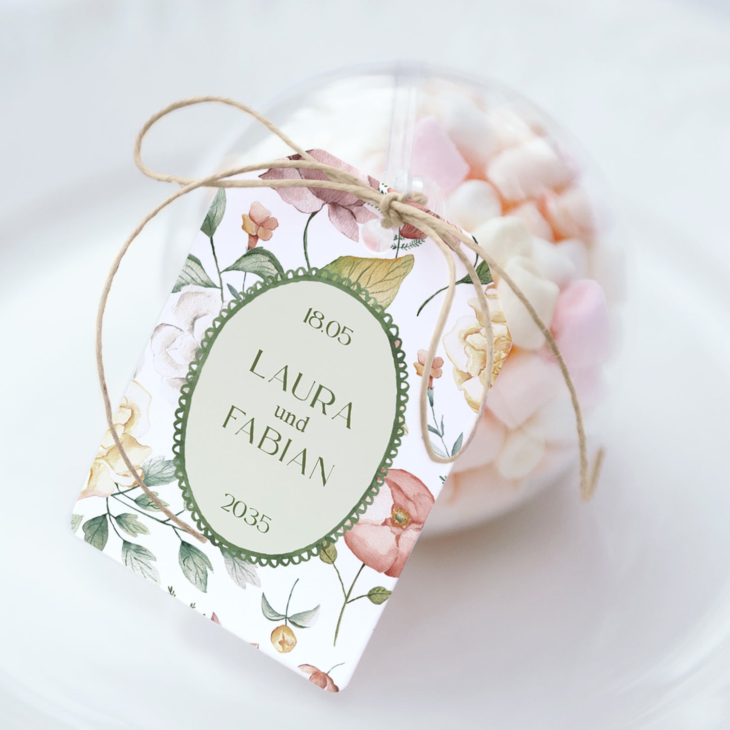 Geschenkbox Hochzeit Ball mit Wimpel-Etikett Liebesgarten foto N° 1