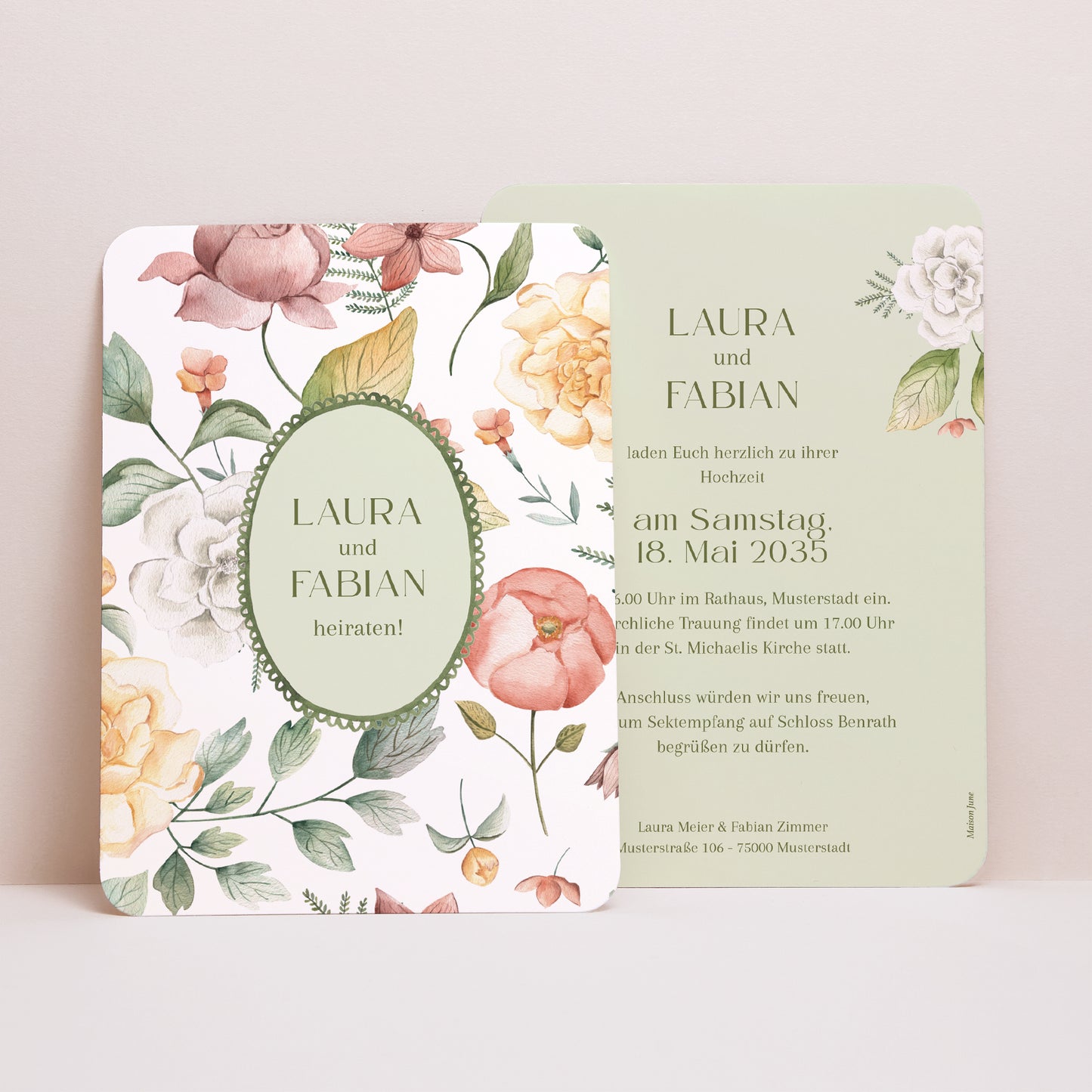 Hochzeitseinladung Porträt, abgerundete Kanten Liebesgarten foto N° 1