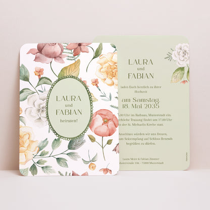 Hochzeitseinladung Porträt, abgerundete Kanten Liebesgarten foto N° 1