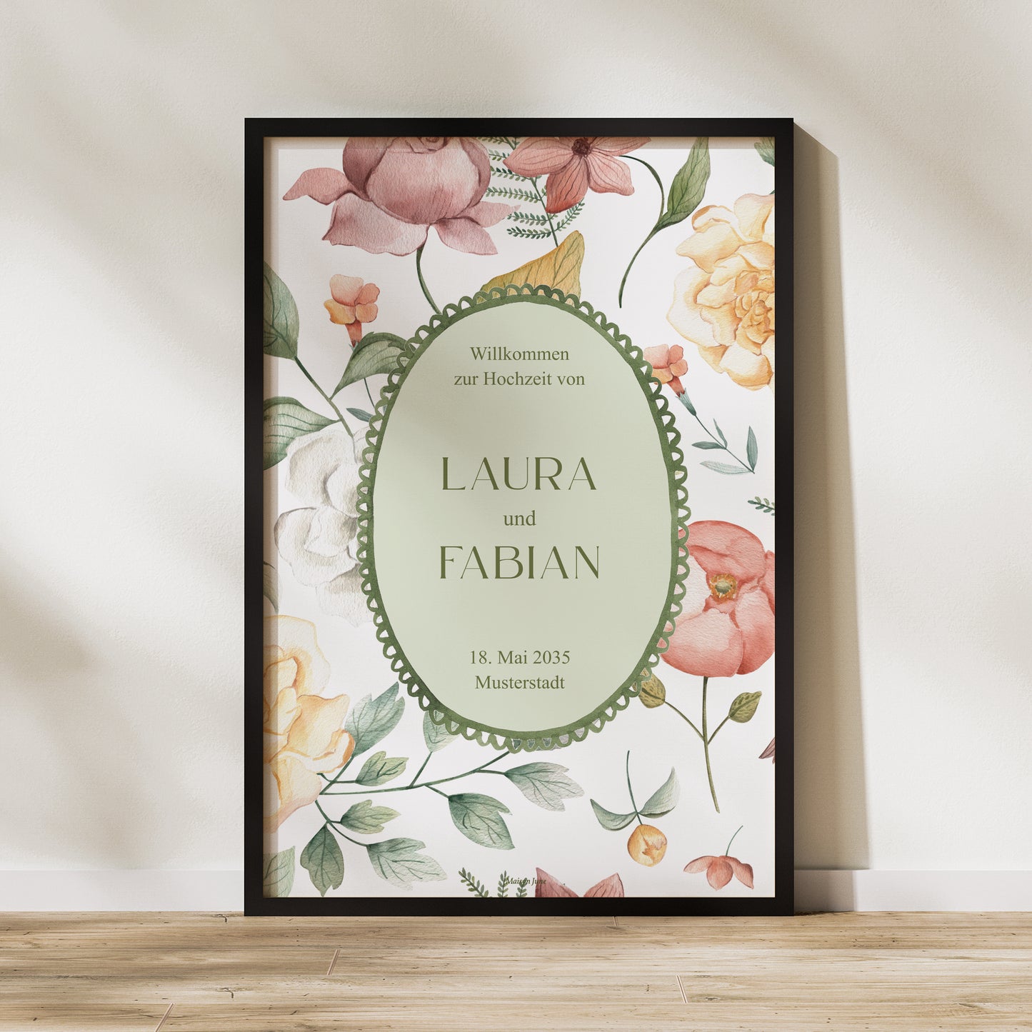 Begrüßungstafel Hochzeit Porträt 60 x 90 cm Liebesgarten foto N° 1