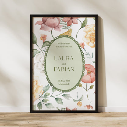 Begrüßungstafel Hochzeit Porträt 60 x 90 cm Liebesgarten foto N° 1