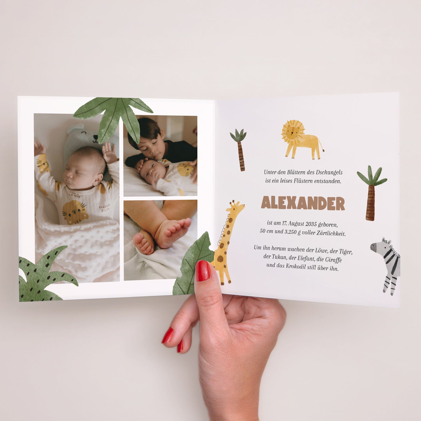 Geburtskarten Doppelflügelfenster Der Dschungel erwacht foto N° 2