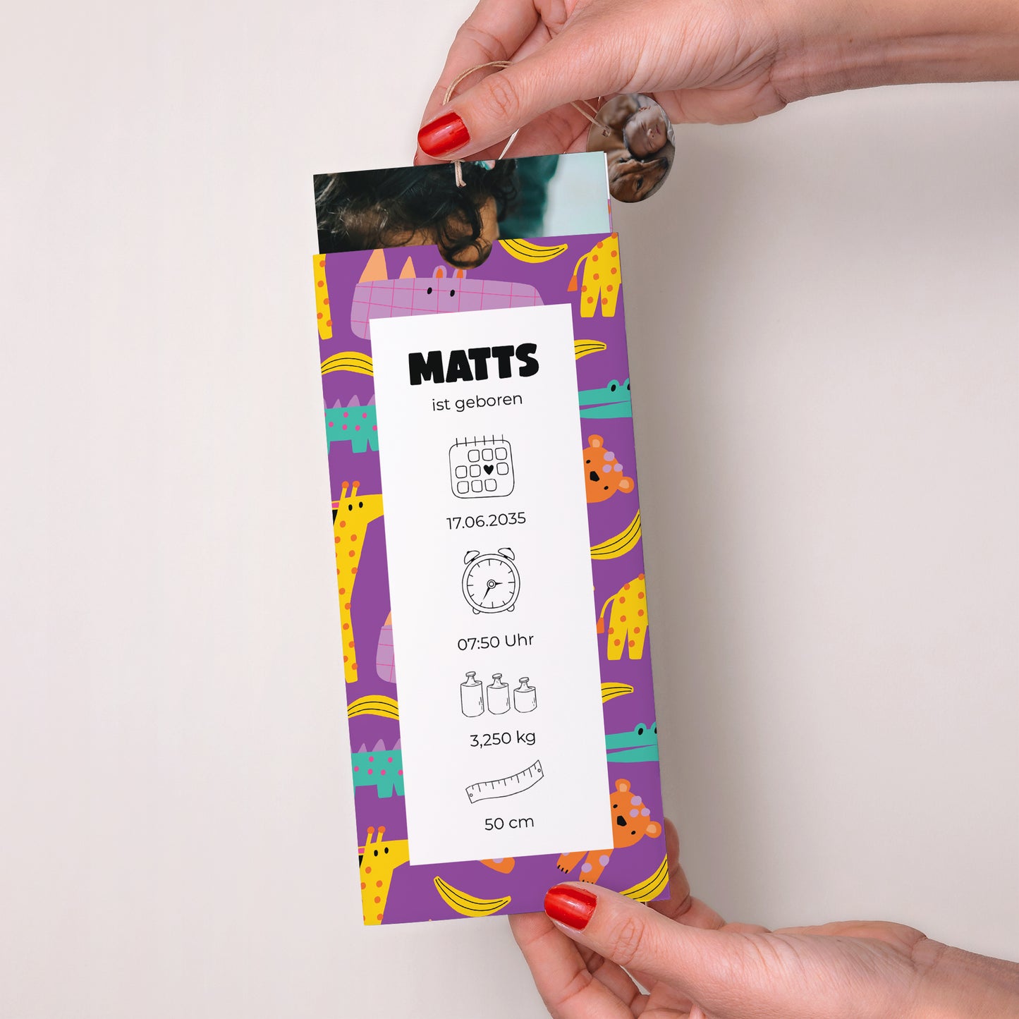 Geburtskarten Portrait-Hülle 2 Karten, Etikett Safari Pop foto N° 2