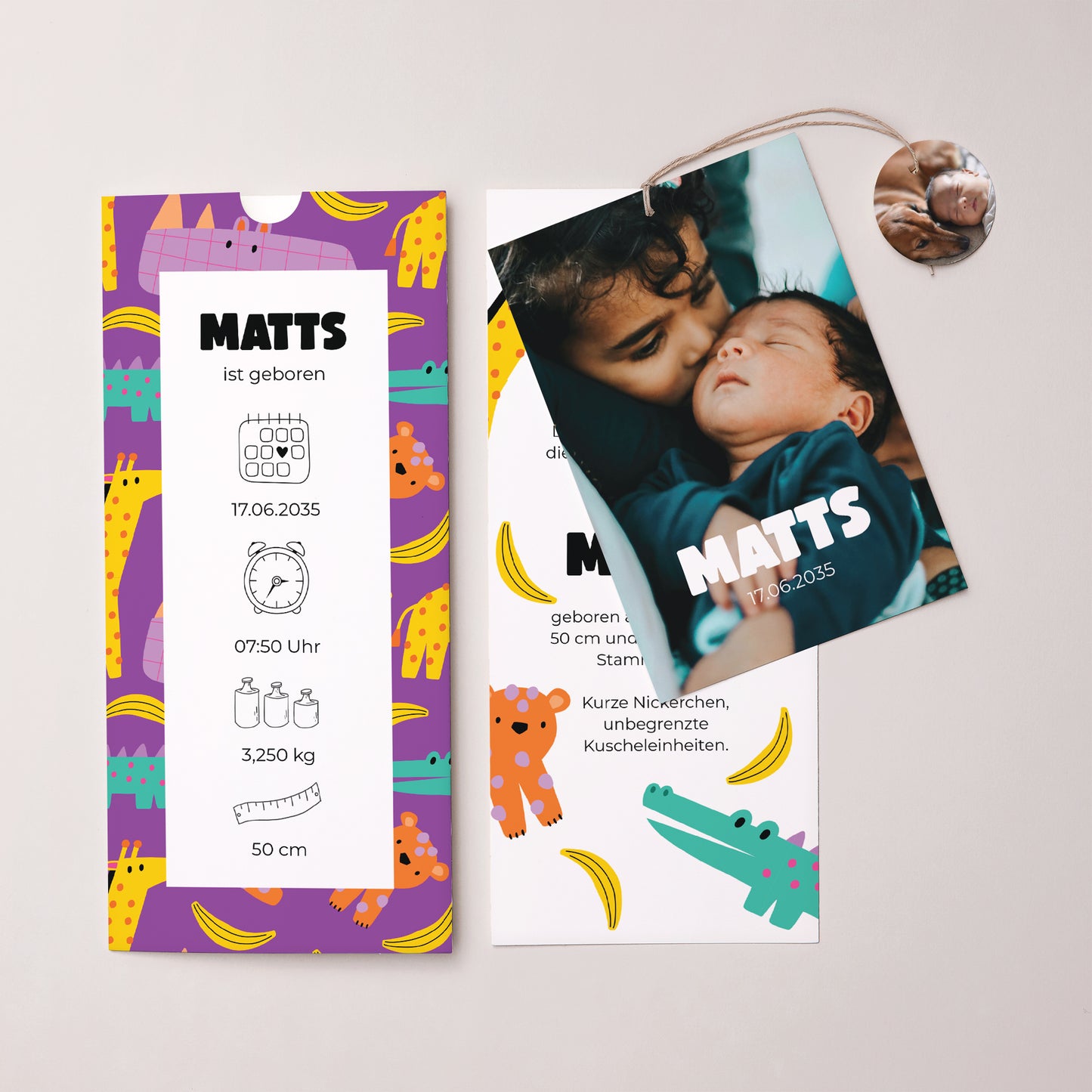 Geburtskarten Portrait-Hülle 2 Karten, Etikett Safari Pop foto N° 3