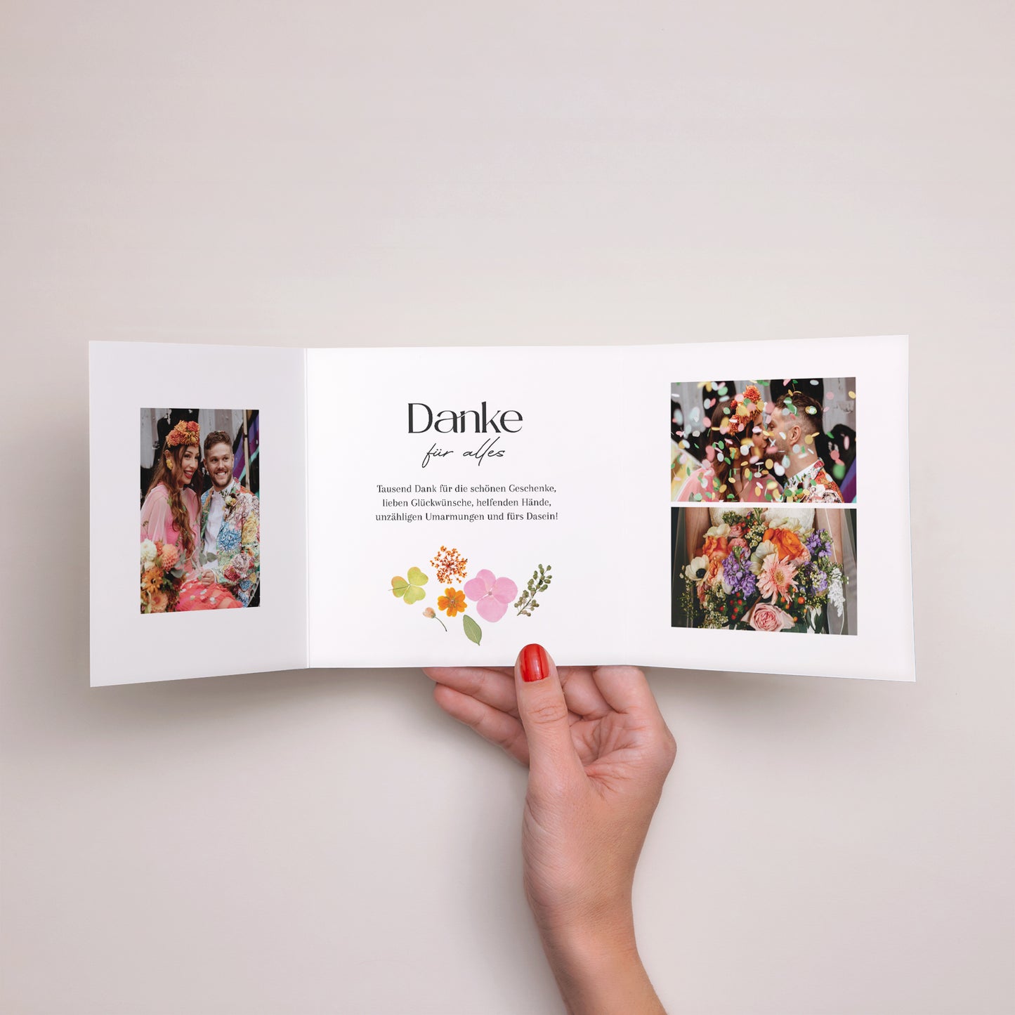 Dankeskarte Hochzeit Asymmetrisches Triptychon Liebesherbarium foto N° 2