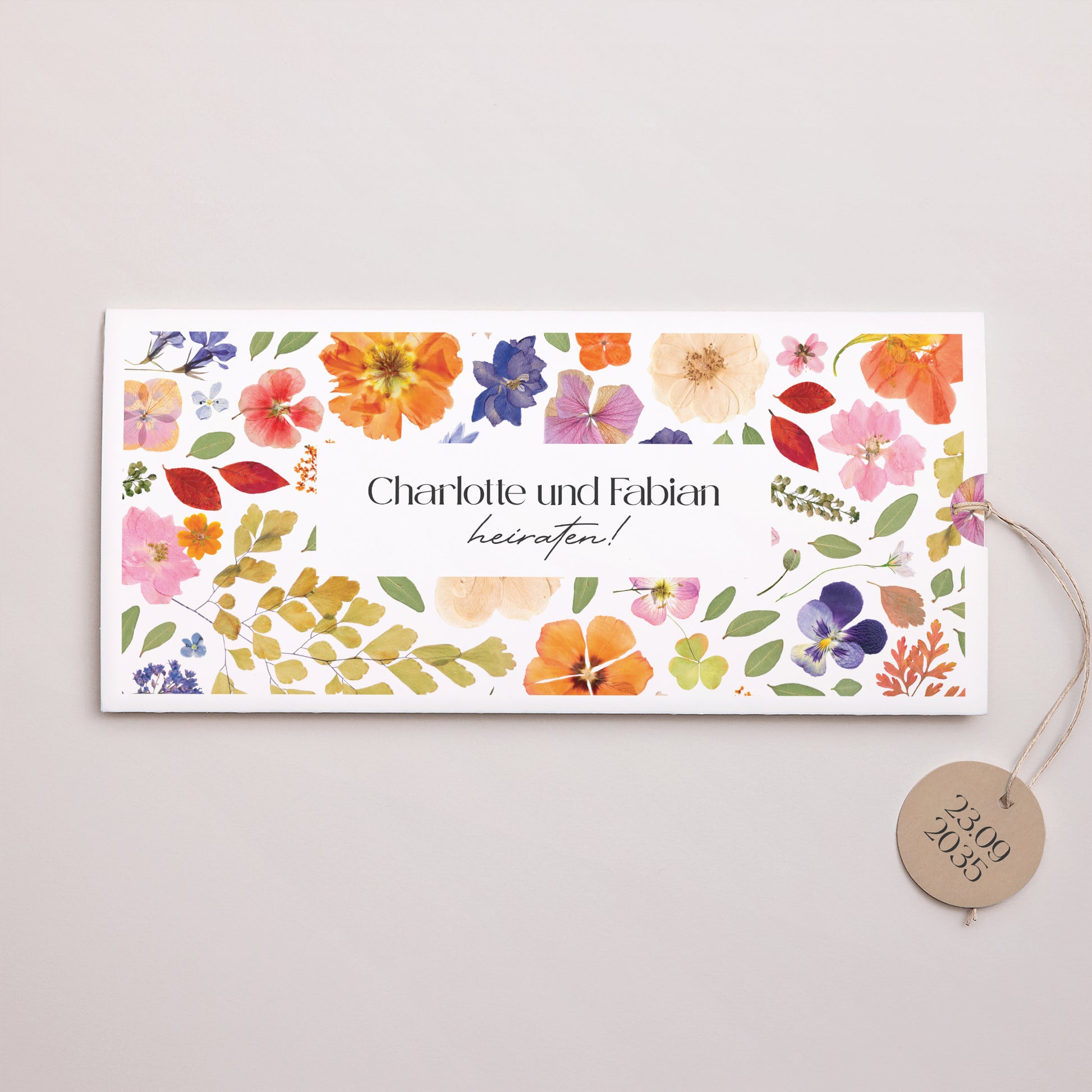Hochzeitseinladung Mappe 2 Karten, Etikett Liebesherbarium foto N° 1