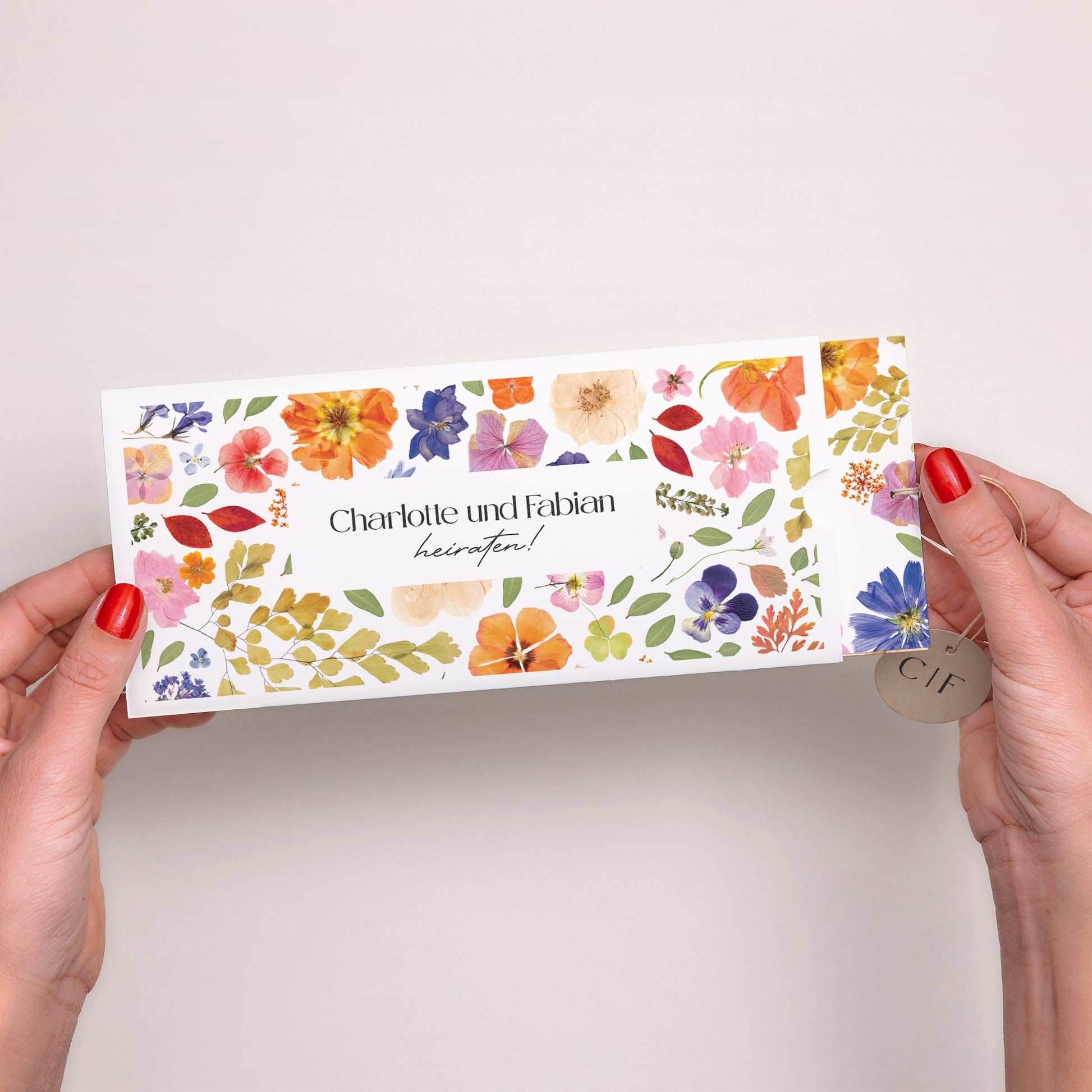 Hochzeitseinladung Mappe 2 Karten, Etikett Liebesherbarium foto N° 2