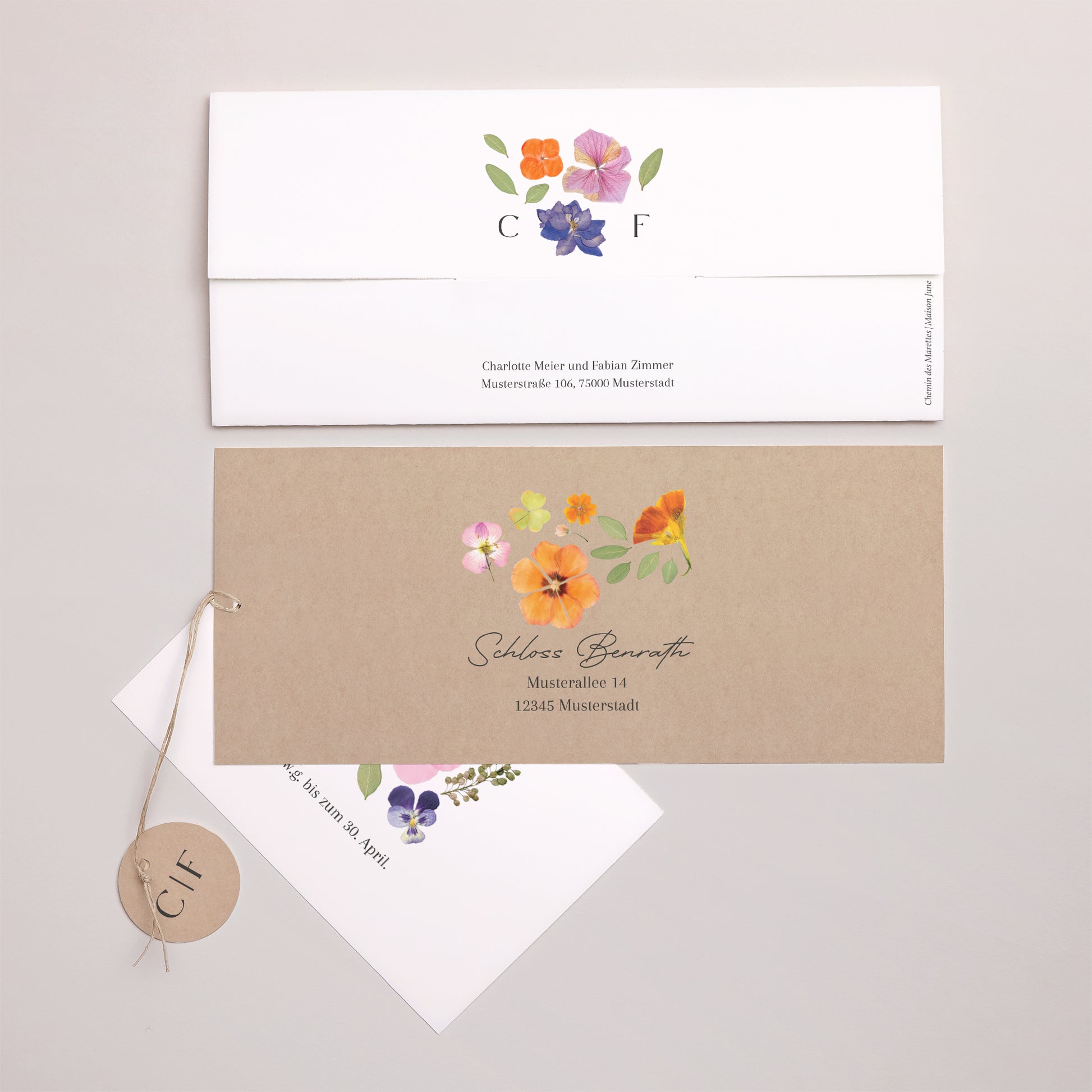 Hochzeitseinladung Mappe 2 Karten, Etikett Liebesherbarium foto N° 4