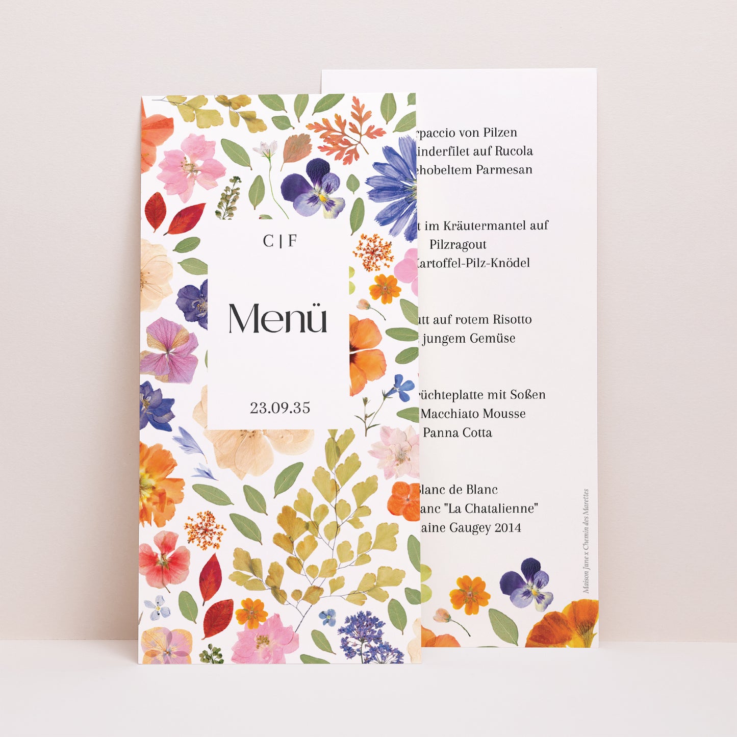 Menükarte Hochzeit Panoramatisches Porträt Liebesherbarium foto N° 1