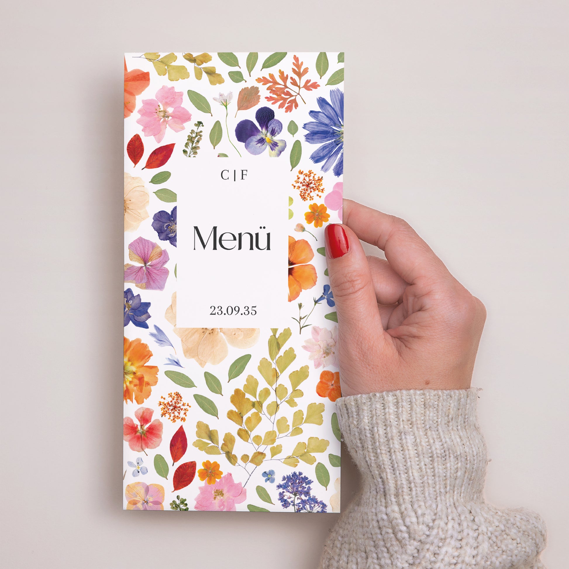 Menükarte Hochzeit Panoramatisches Porträt Liebesherbarium foto N° 2