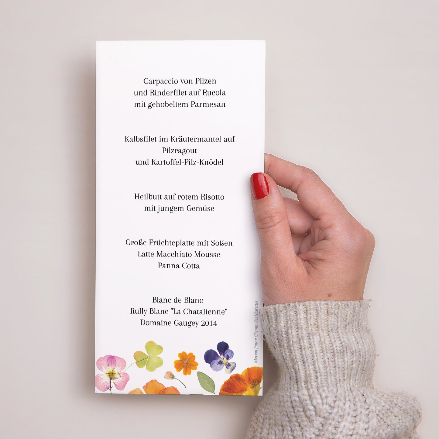 Menükarte Hochzeit Panoramatisches Porträt Liebesherbarium foto N° 3