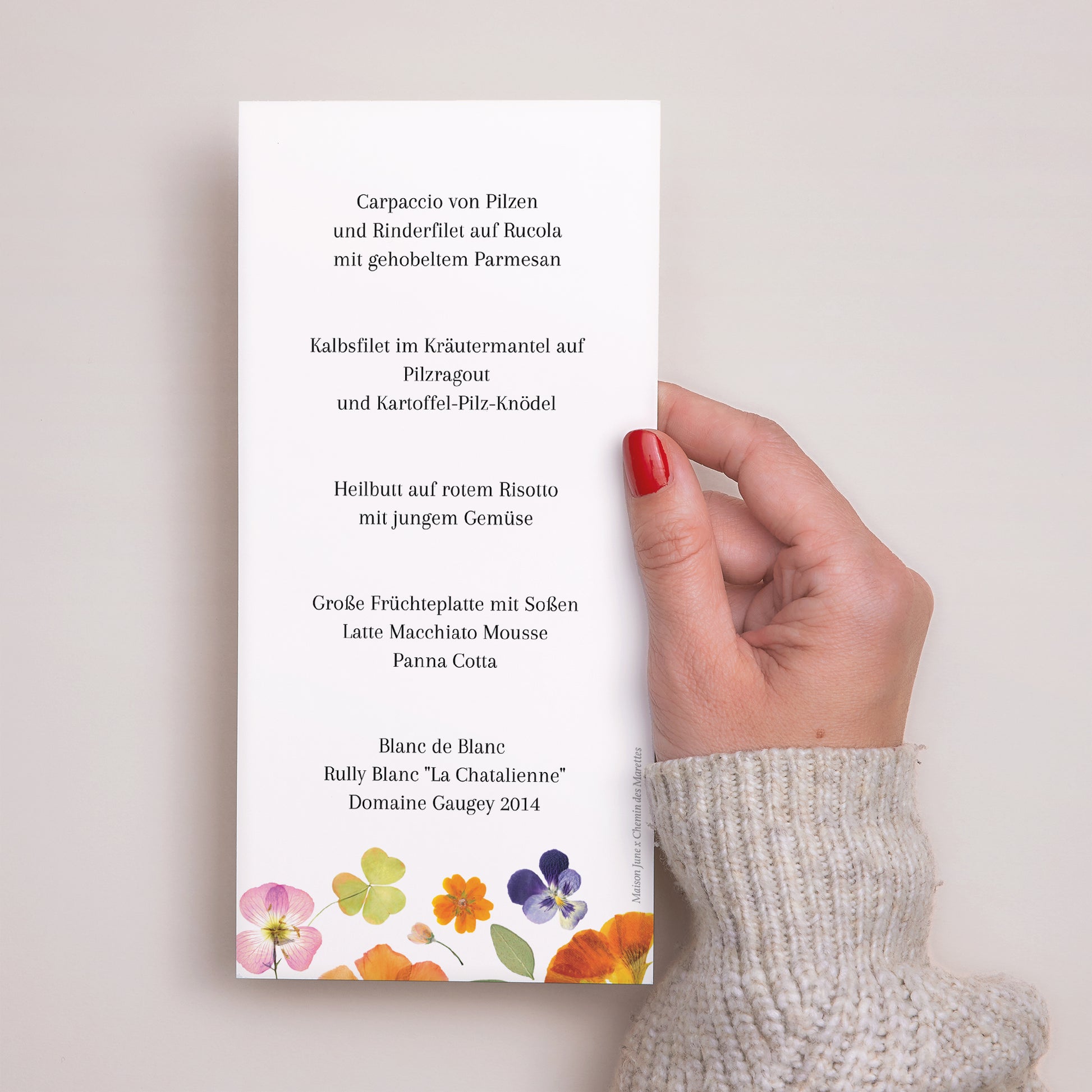 Menükarte Hochzeit Panoramatisches Porträt Liebesherbarium foto N° 3