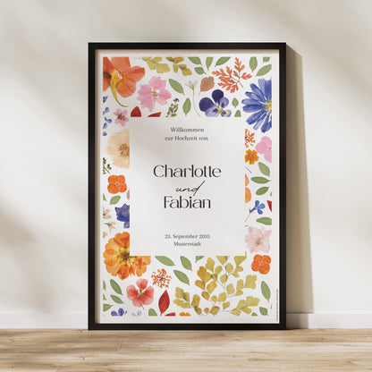 Begrüßungstafel Hochzeit Porträt 60 x 90 cm Liebesherbarium foto N° 1
