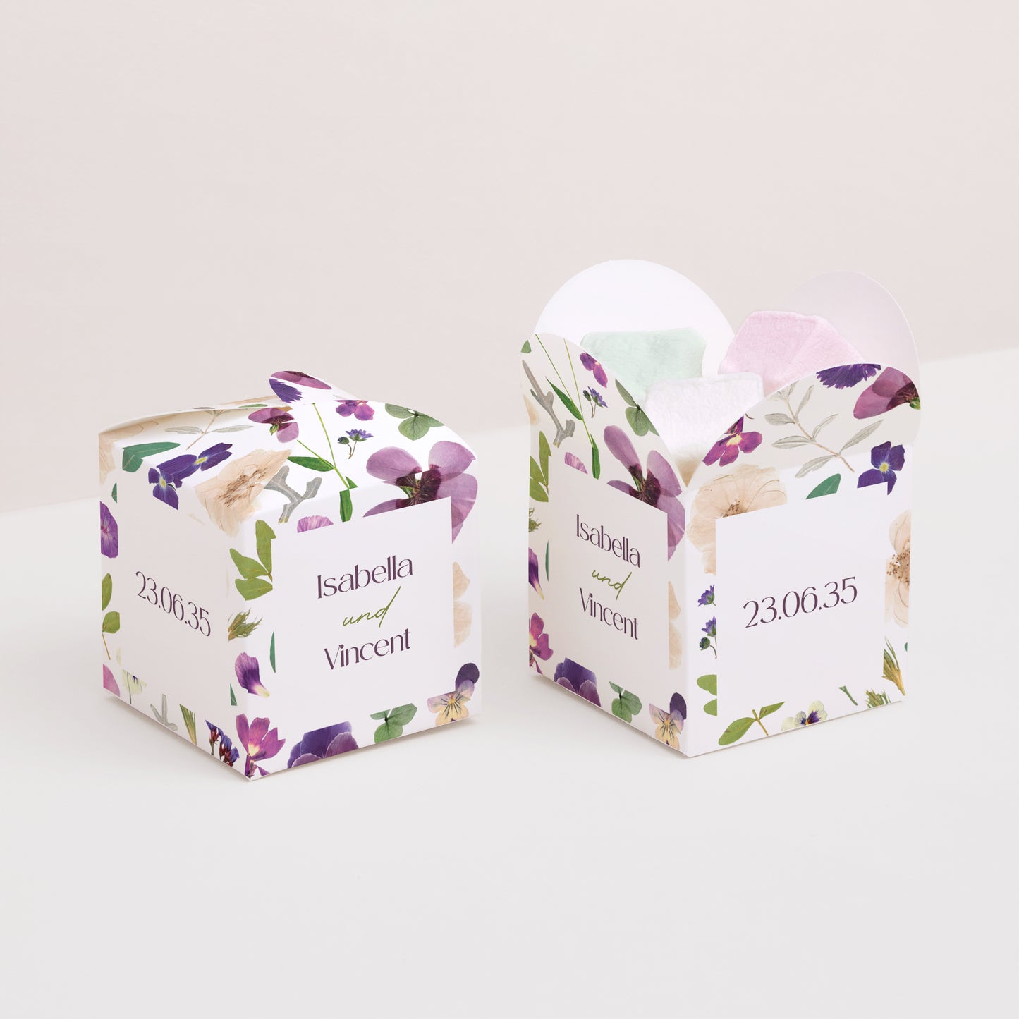 Geschenkbox Hochzeit Schmetterlingsöffnung Blumenrunde foto N° 2