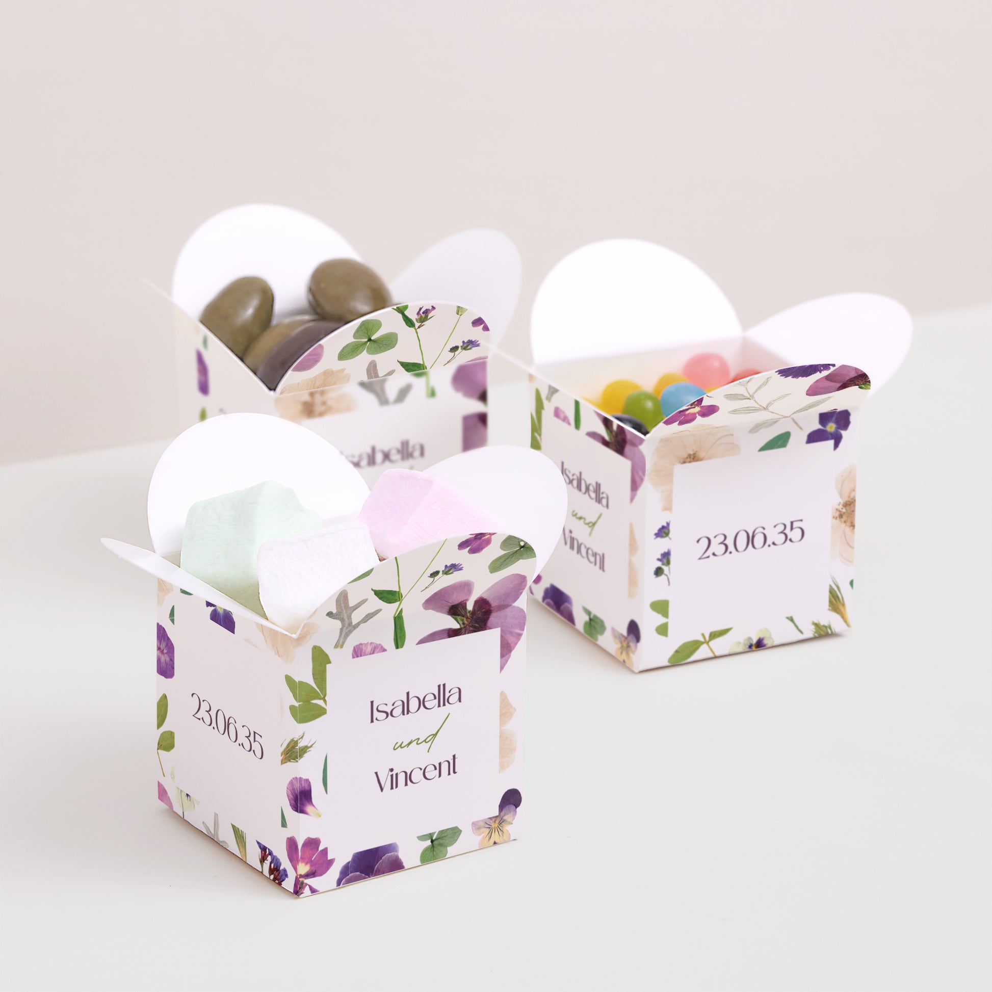 Geschenkbox Hochzeit Schmetterlingsöffnung Blumenrunde foto N° 3