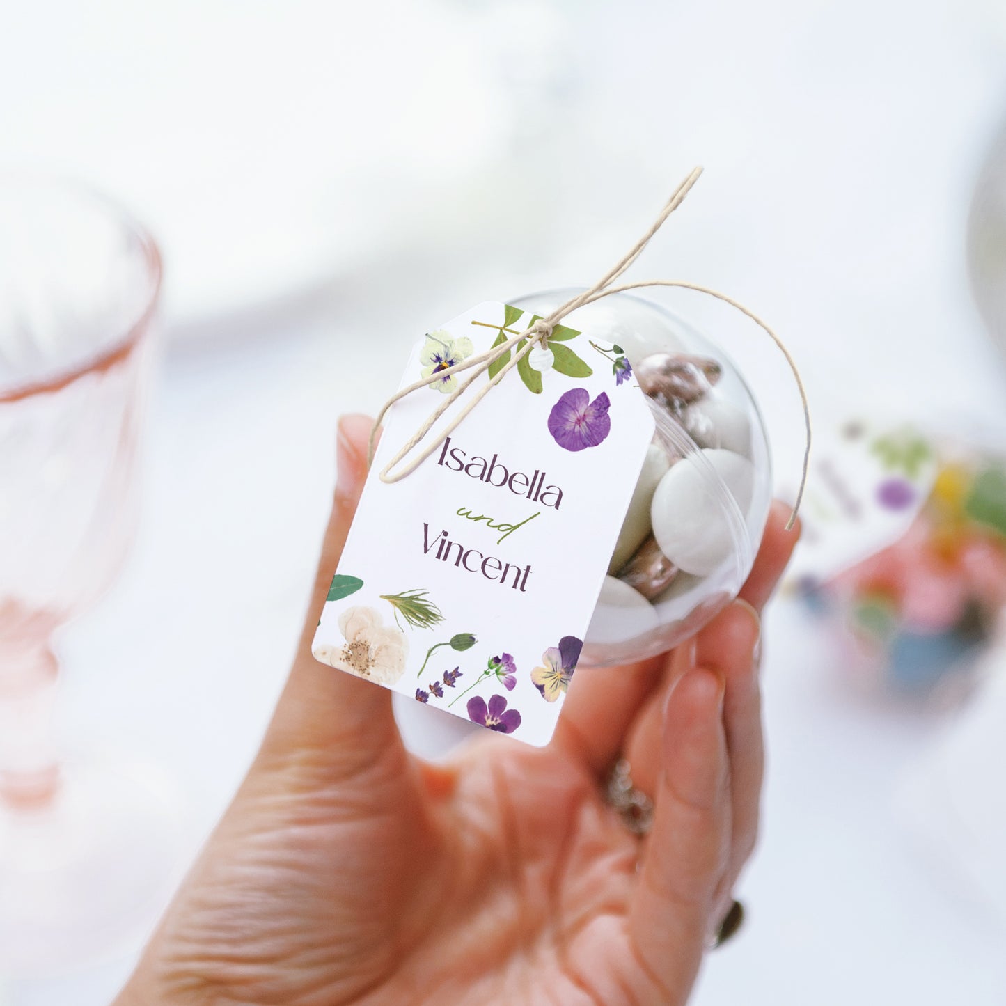 Geschenkbox Hochzeit Ball mit Wimpel-Etikett Blumenrunde foto N° 3