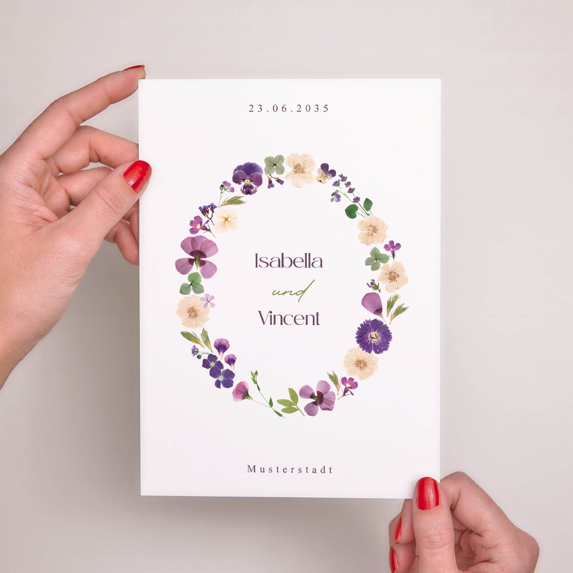 Hochzeitseinladung Porträt Blumenrunde foto N° 2